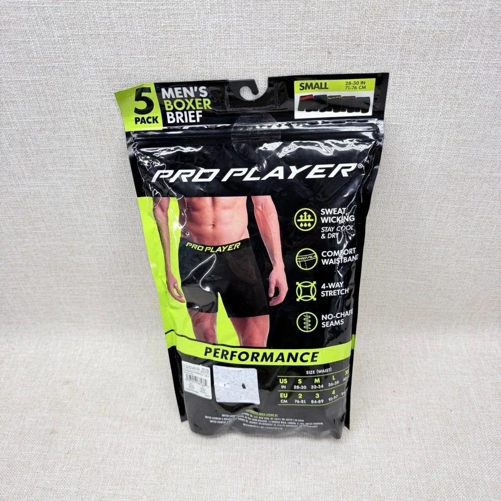 Pro Player Mens Performance Boxer Briefs 5 Pack Small 28-30 Sweat Wicking New